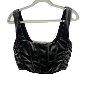 NWT Zara Small Dark Gray Velvet Ruched Corset Crop Top Blogger Favorite Festival